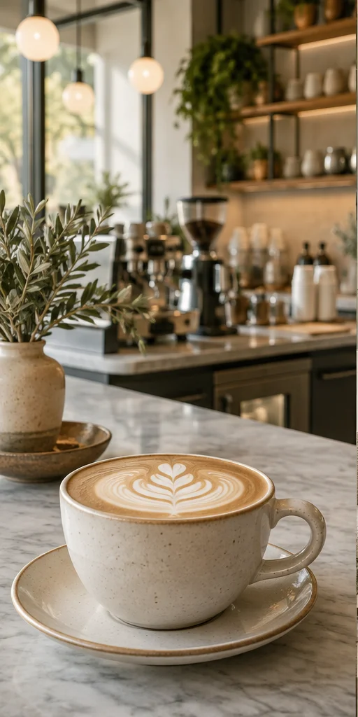 Warm contemporary café with thoughtfully designed interiors